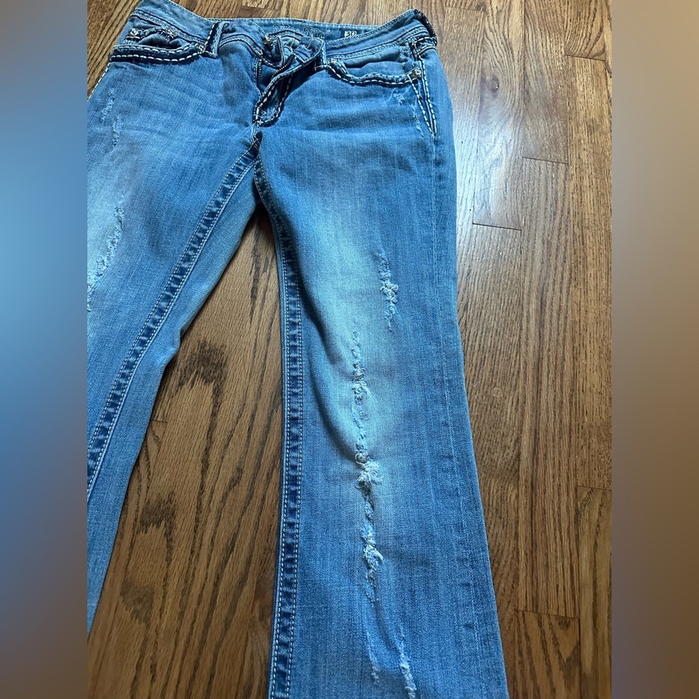 Miss Me Jeans Womens Size 30 Boot Cut Easy Distressed Light Wash Flap Pockets - Picture 2 of 10